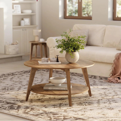 Round Coffee Table, 2 Tier With Storage, For Living Room