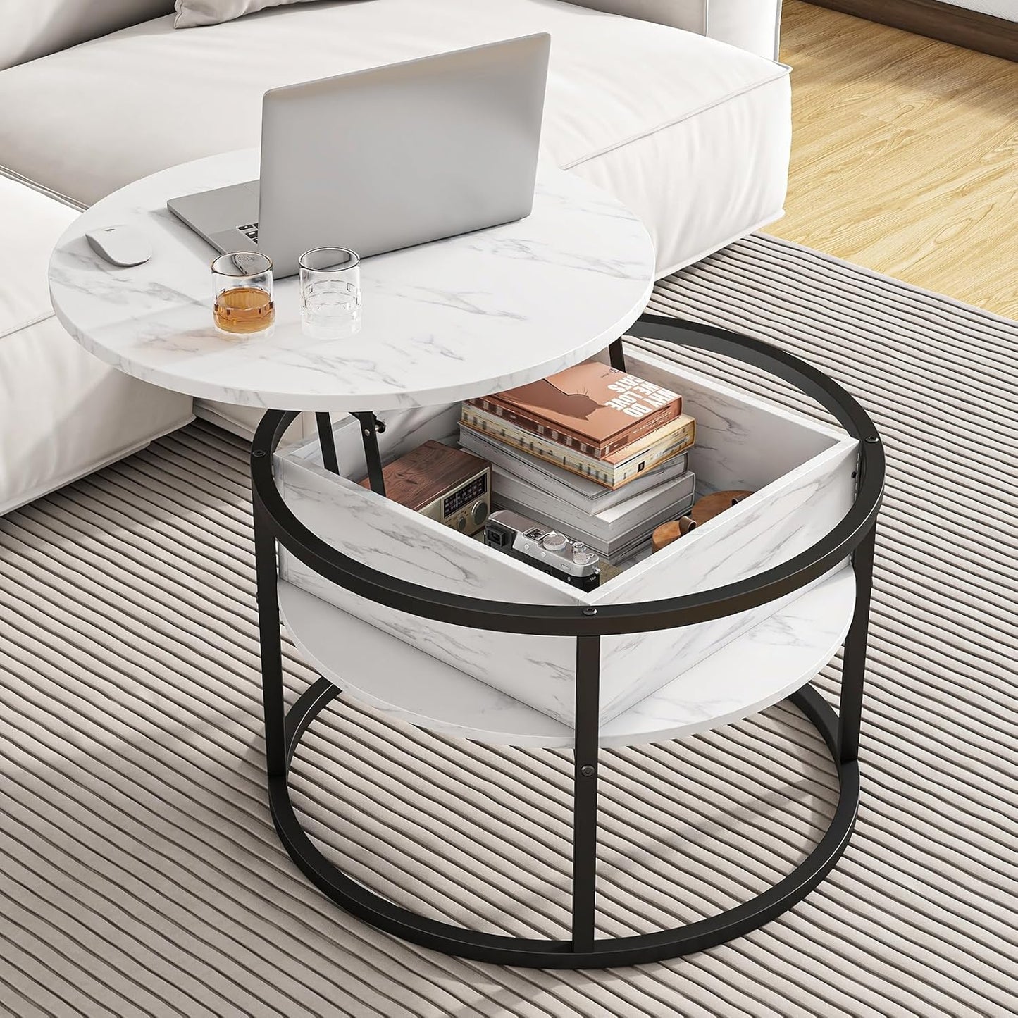 Round Top Lift Coffee Table with Prime Metal Frame