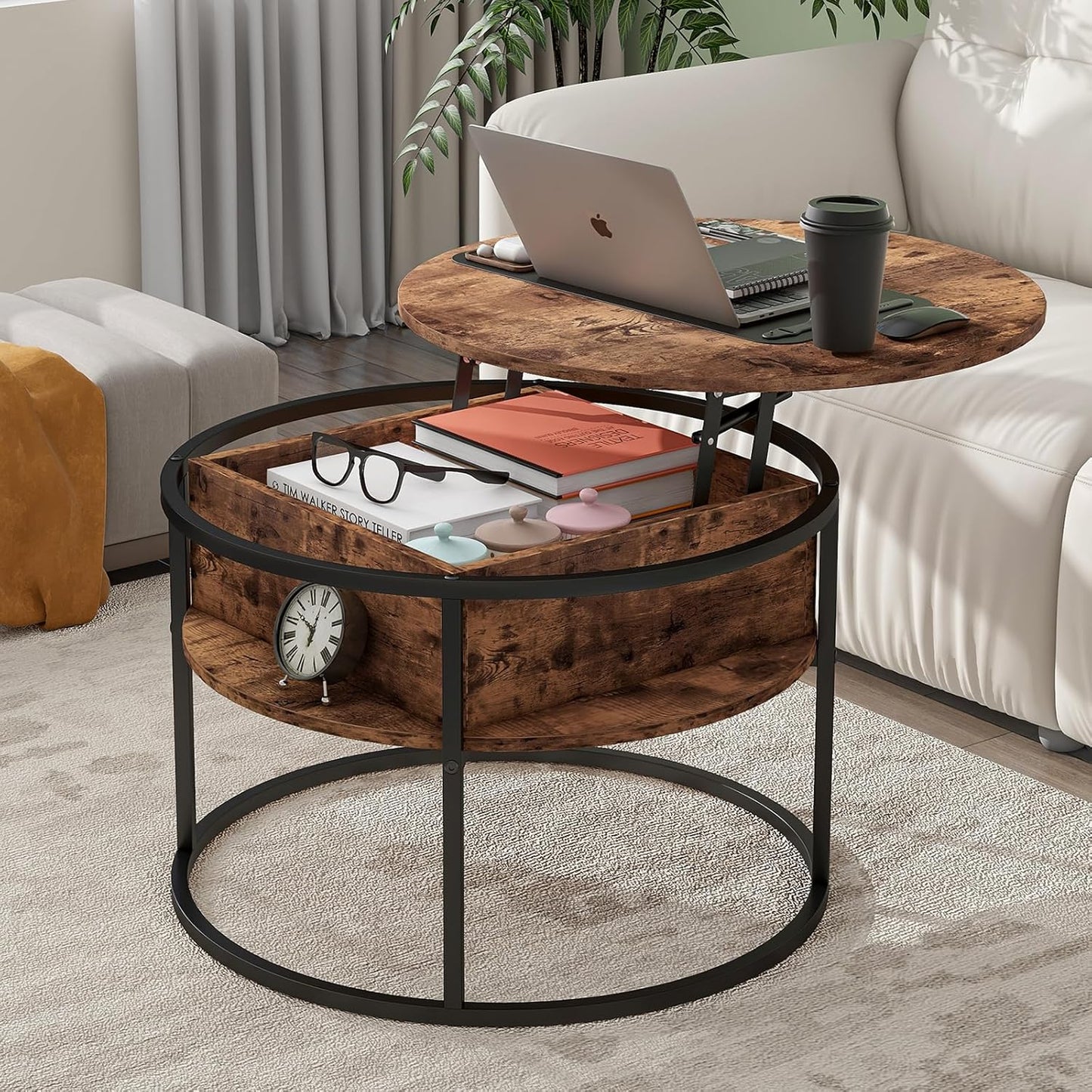 Round Top Lift Coffee Table with Prime Metal Frame
