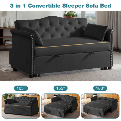 Latitude On 57.5" Modern Velvet Sleeper Sofa Bed