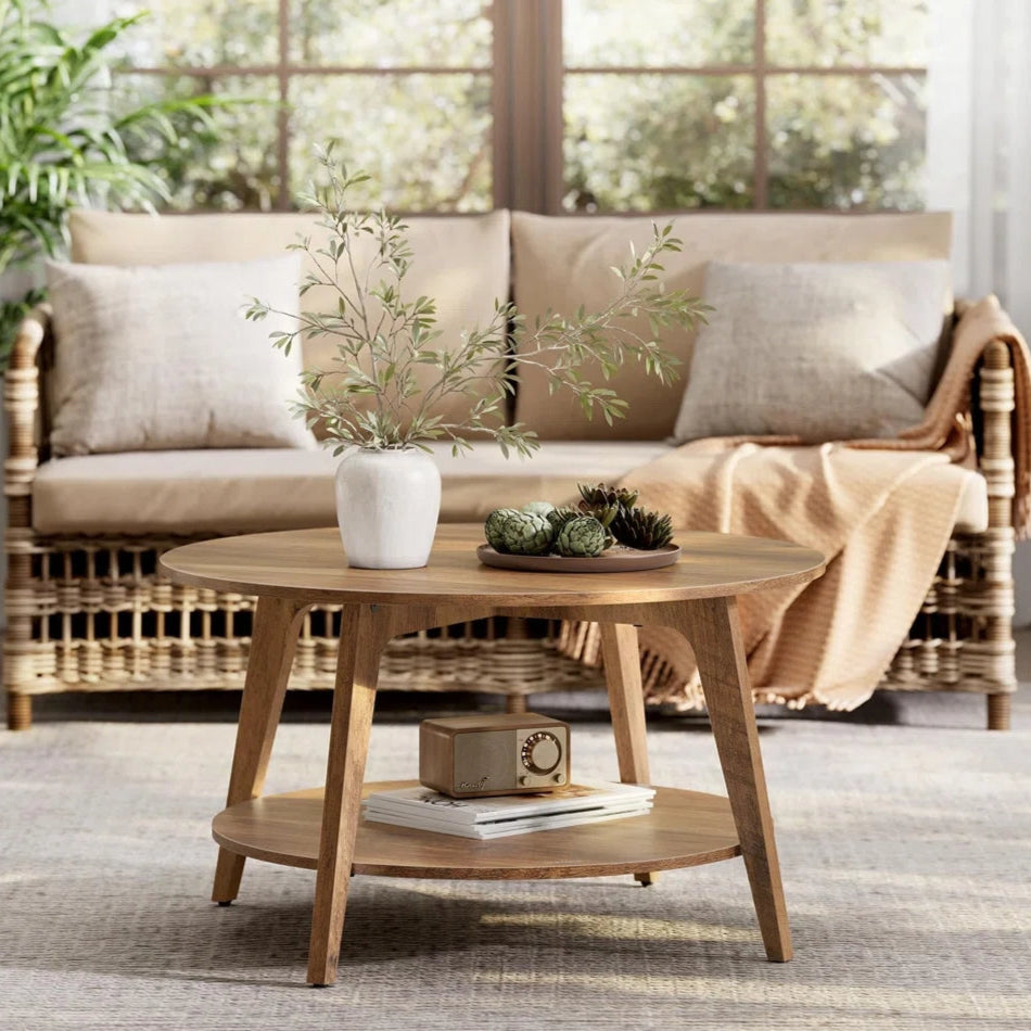 Round Coffee Table, 2 Tier With Storage, For Living Room