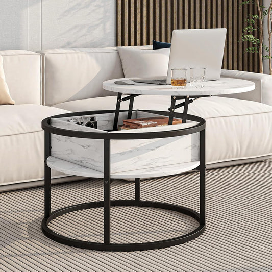 Round Top Lift Coffee Table with Prime Metal Frame
